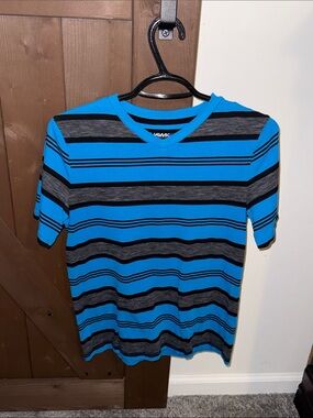 Tony Hawk Blue, Black & Gray Striped V-Neck Tee